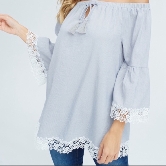 Lace Hem Off The Shoulder Top - Picture 2 of 8